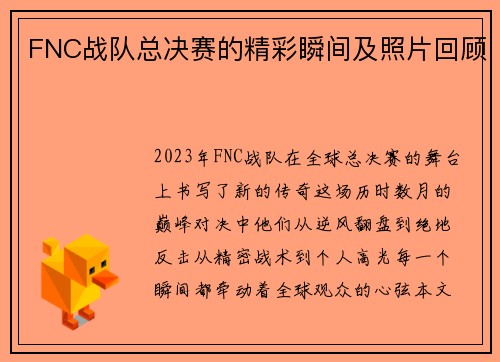 FNC战队总决赛的精彩瞬间及照片回顾